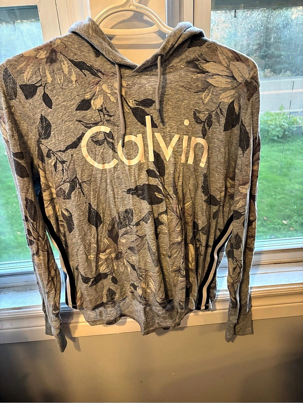 Calvin Klein Floral Pullover Hoodie Gray Size Large